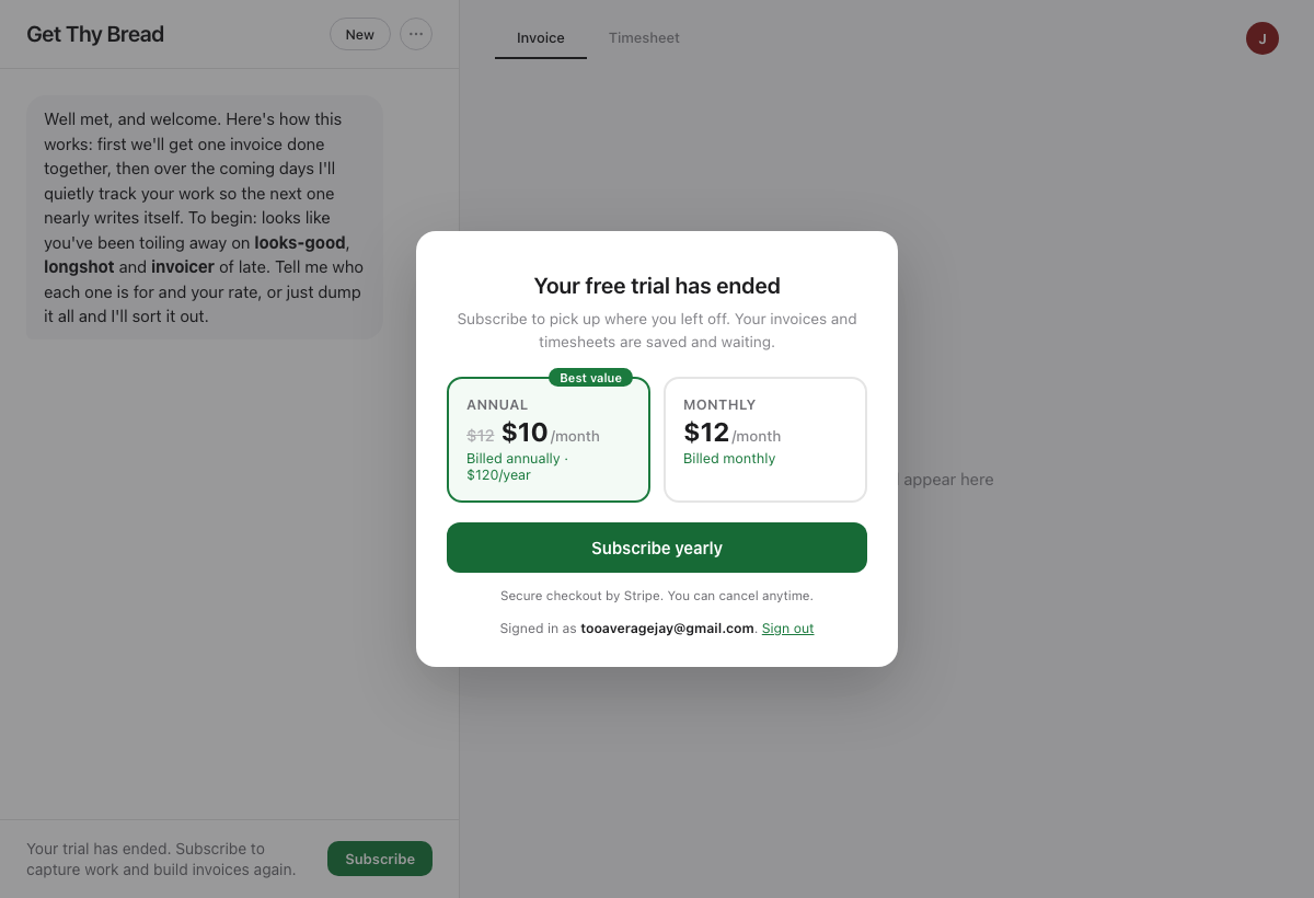 6 · What you hit on the new Mac: an account whose trial already ran out. It now says which account, and Sign out actually works.